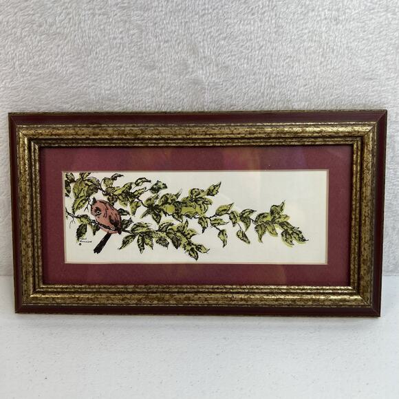Vintage Carol Morrison Bird & Branches Watercolor Art Signed Framed Hand Colored - Picture 2 of 8